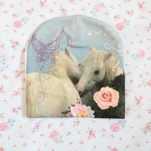 y2k surreal unicorn rhinestone beanie weirdcore dreamcore